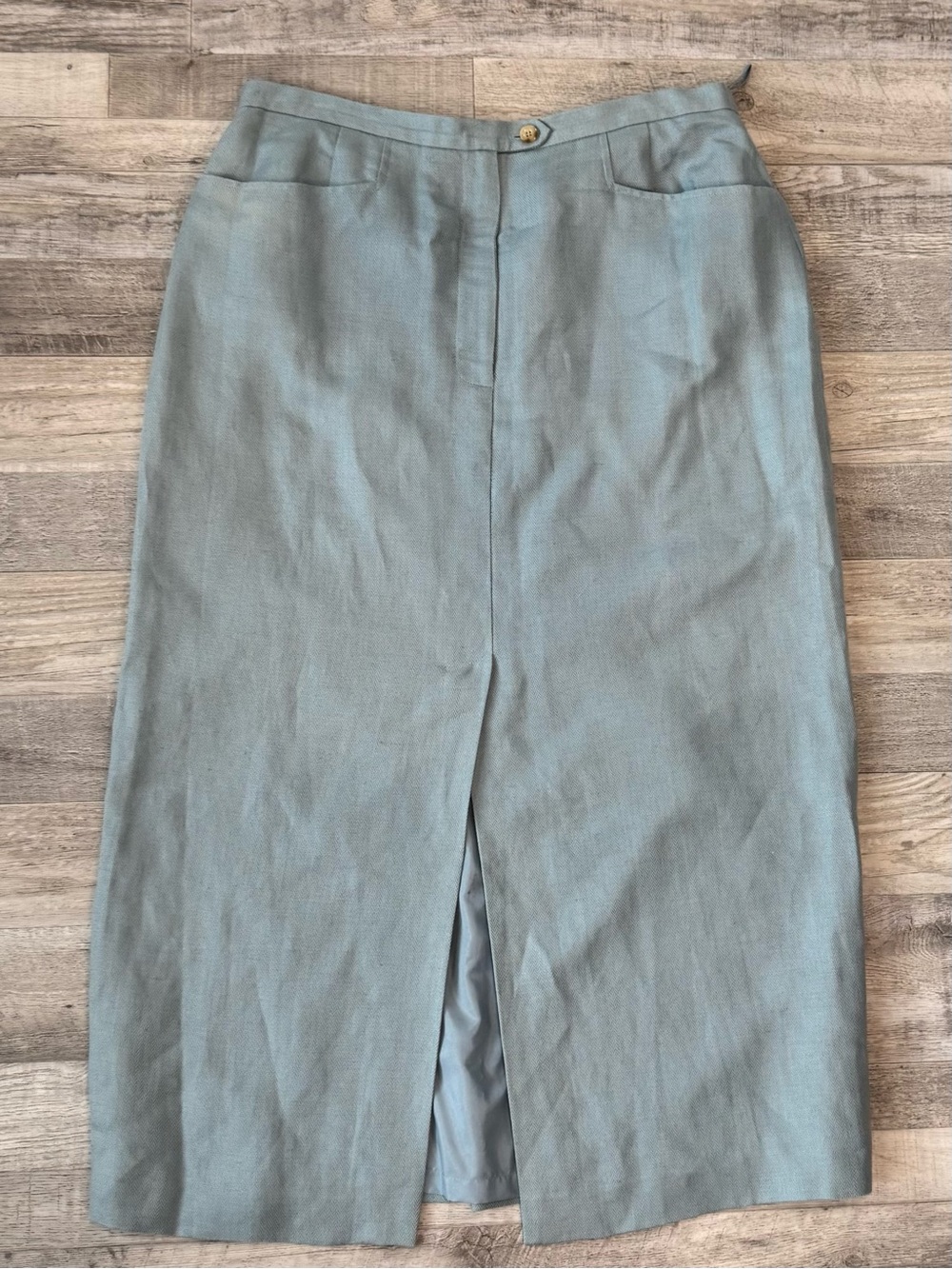 Talbots Blue Irish Linen Pencil Maxi Skirt Size 16 Lined, Front Slit K15